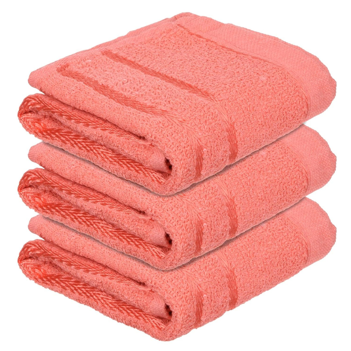 Heart Home Face Towel 600 Gsm | Facewash For Travel Workout Hand Towel | Lining Design Pack Of 3 (Orange)