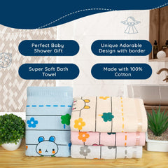 Rangoli 100% Cotton Baby Bath Towel 1200 Gsm | Super Soft & Highly Absorbent, Anti-Bacterial, Multipurpose Towels (Multicolor) - Pack Of 4