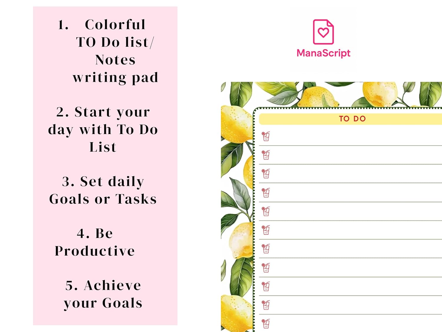 A5 Notes/To Do List Notepad, Beautiful Checklist Pad, Tear-Off Sheets (Lemon, Green) Pack Of 1