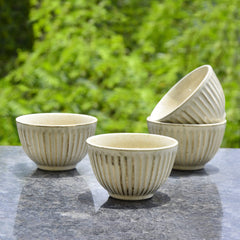 Ribbed Ceramic Dinner Serving Bowls Set Of 4 - Ivory, 150ml Each | Vegetable & Dessert Serving Bowls - Ceramic Salad Bowls