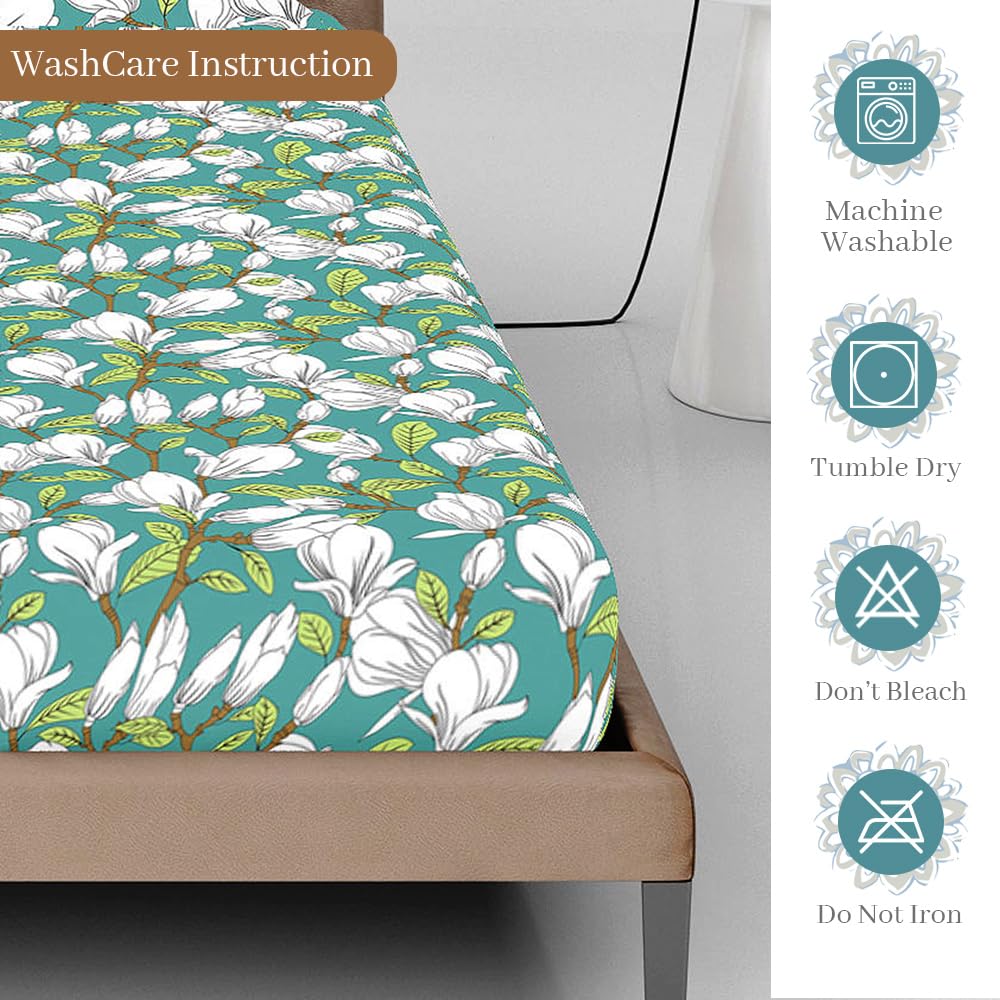 Super Soft Single Fitted Bedsheet With 1 Pillow Cover | 57 X 78 + 6 Inches, Aspen Green - Perfect For Use In Bedrooms, Guest Rooms, Dormitories
