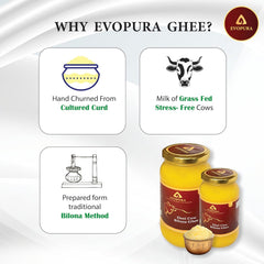 100% Natural Desi Cow Ghee By Evopura | Indian Traditional Bilona A2 Desi Cow Ghee Protact Eyesight | (500ml) 16.9 Ounce | Jar Pack