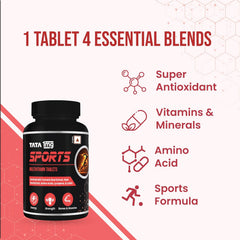 Tata 1mg Sports Multivitamin , With Zinc, Vitamin C, Vitamin D, Calcium And Iron, Supports Energy, Immunity, Performance & Stamina | 60 Tablets , 100gm 0.2lbs