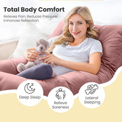U Shape Full Body Pillow, Pregnancy Pillows For Sleeping, Adjustable, Peach Color | Maternity Pillows For Back, Hips, Legs, Belly | For Pregnant Women With Removable, Washable Velvet Cover