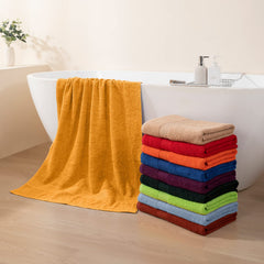 Hokipo 100% Cotton Bath Towels 600 Gsm | Extra Soft & Absorbent Large Size Towel For Men & Women - Yellow (In-624)