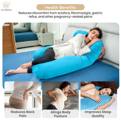Full Body U Shape Pregnancy Pillow For Women, Maternity Pillow, Sky Blue | Pillow Gift For Pregnancy Sleeping, Premium Velvet Cover With Zip | Adjustable & Washable, Relieves Pain