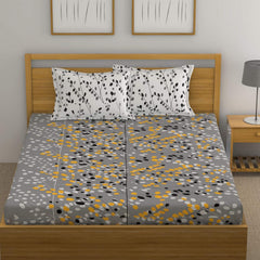 Bedsheet For Double Bed With 2 Pillow Covers | Soft, Lightweight & Breathable Cotton Bedsheet | Queen Size - 88 X 96 Inches, Grey & White