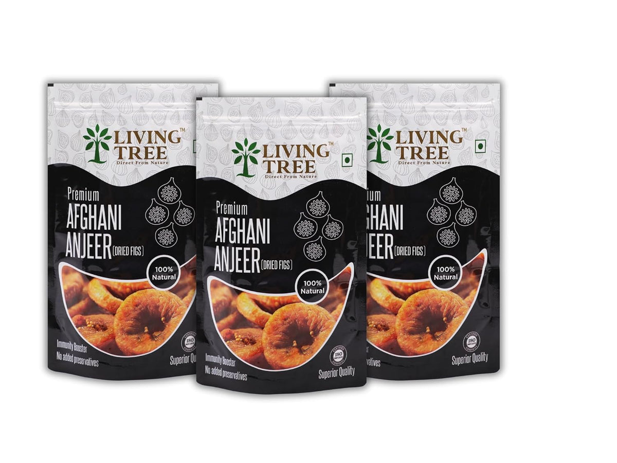 100% Natural Premium Afghani Anjeer (Dried Figs) By Living Tree 600gm, (200gm* Pack Of 3) | Weight Loss Healthy Bones Improves | Immunity Boost | 21.1 Ounce