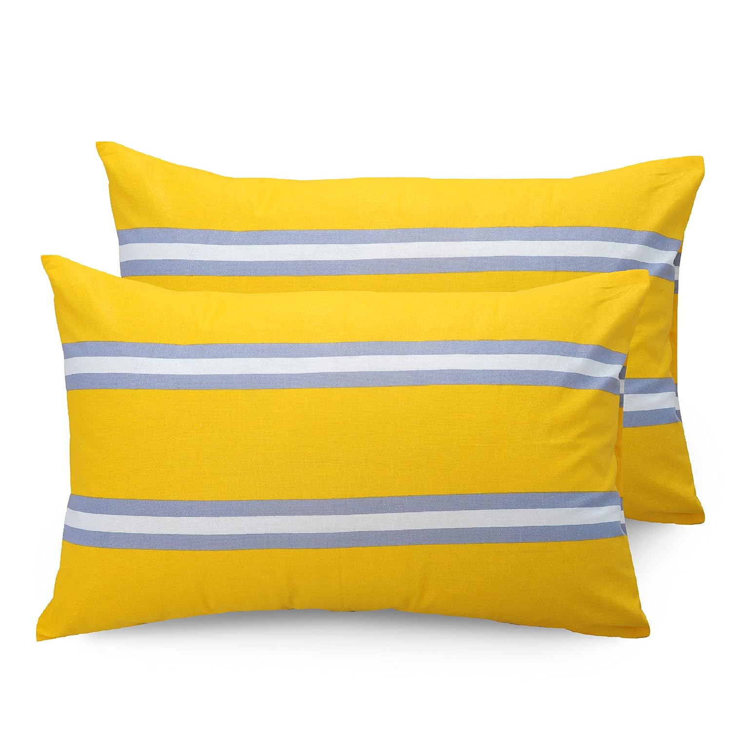 Bedsheets For King Size Bed With 2 Pillow Covers - 108 X 108 Inches, Striped Yellow & Grey | Perfect For Home Decor & Gifts | 144 Thread Count