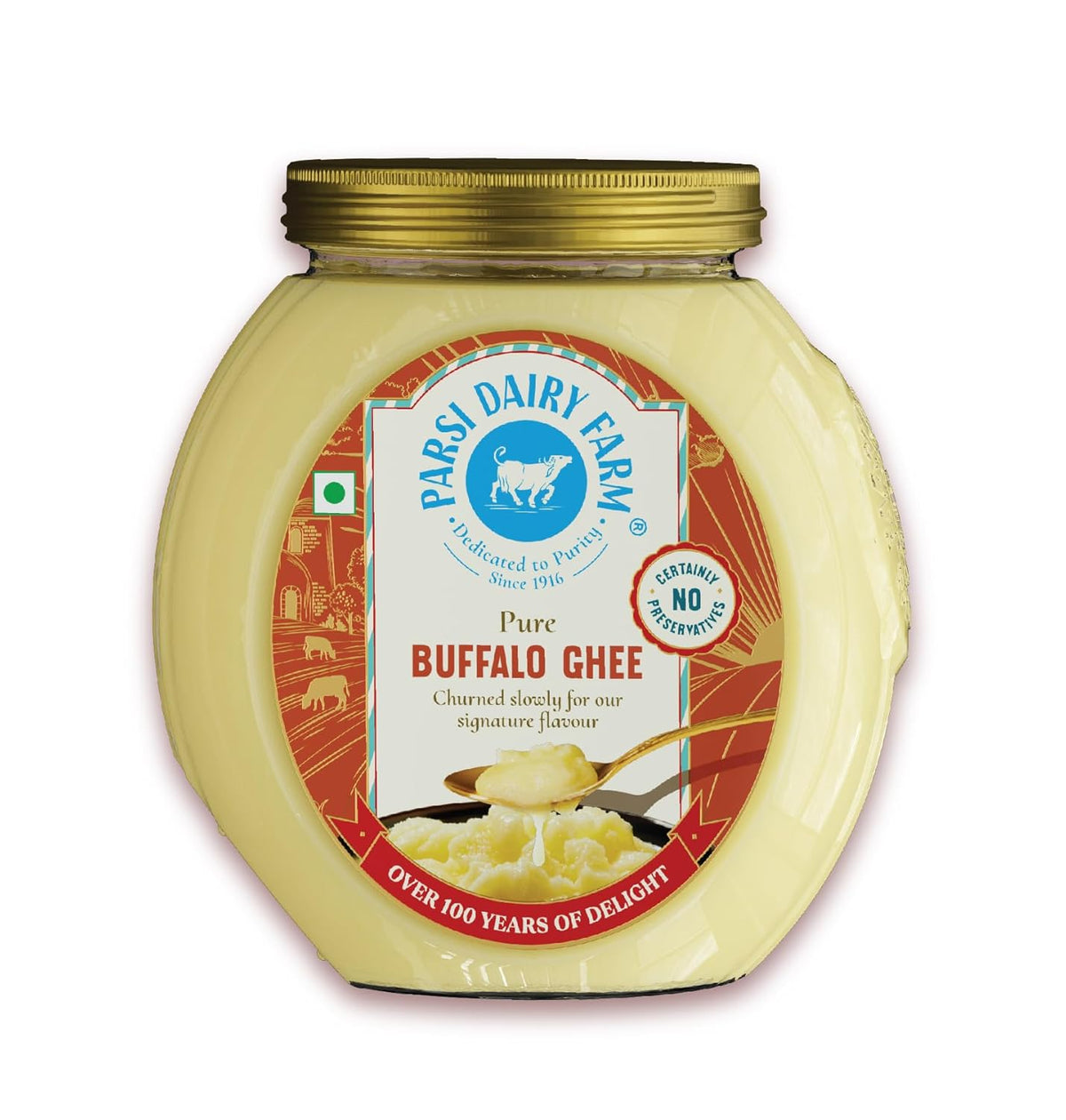 Pure Desi Buffalo Ghee By Parsi Dairy Farm'S | Healthy & Nutrients Buffalo Ghee Perfect For Glowing Skin | (500ml) 16.9 Ounce | Jar Pack