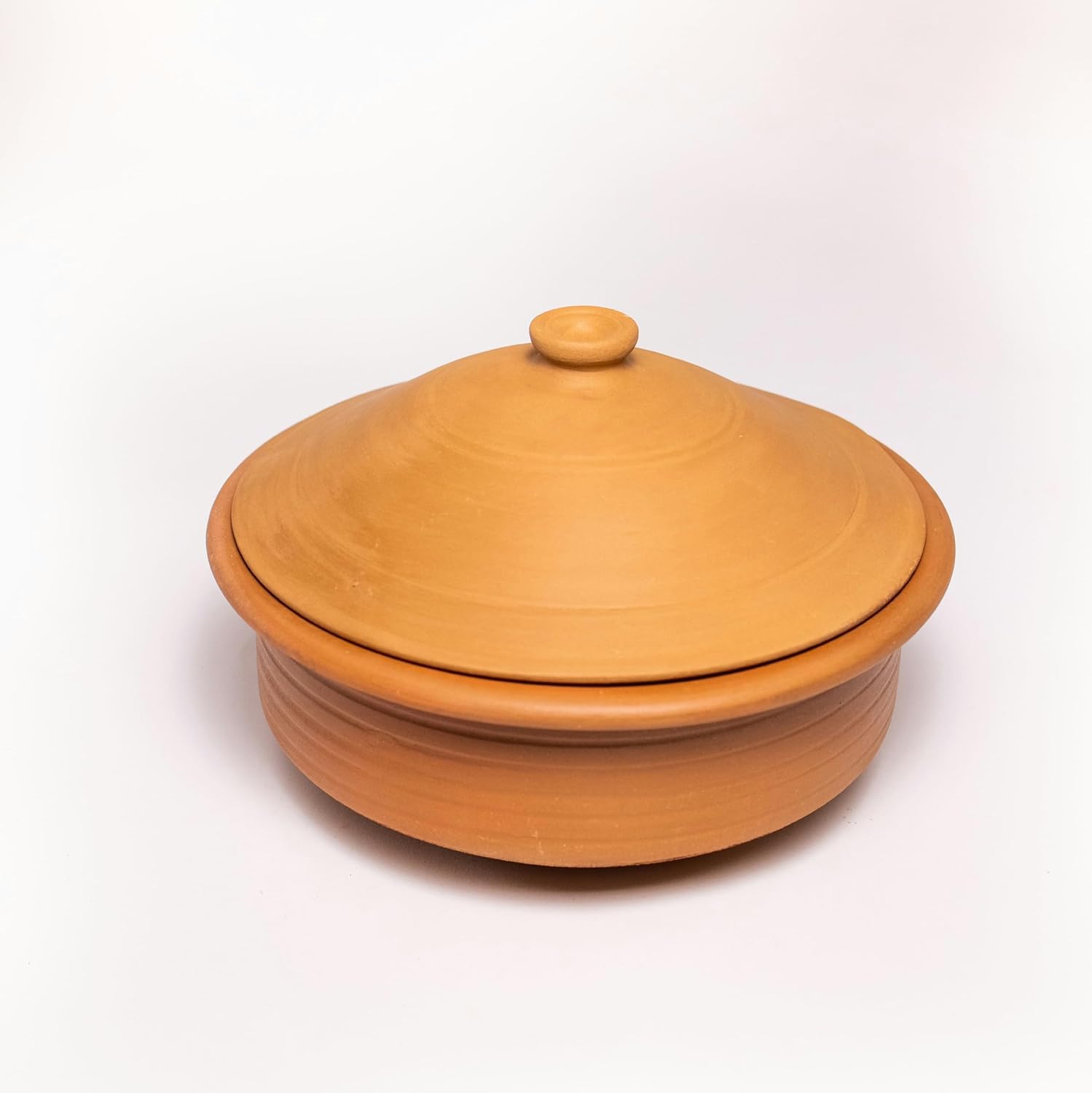 Clay Biryani Handi With Lid, 2.5 Liters | Pot For Cooking & Serving With Lid, Red-Ochre (Gerua)