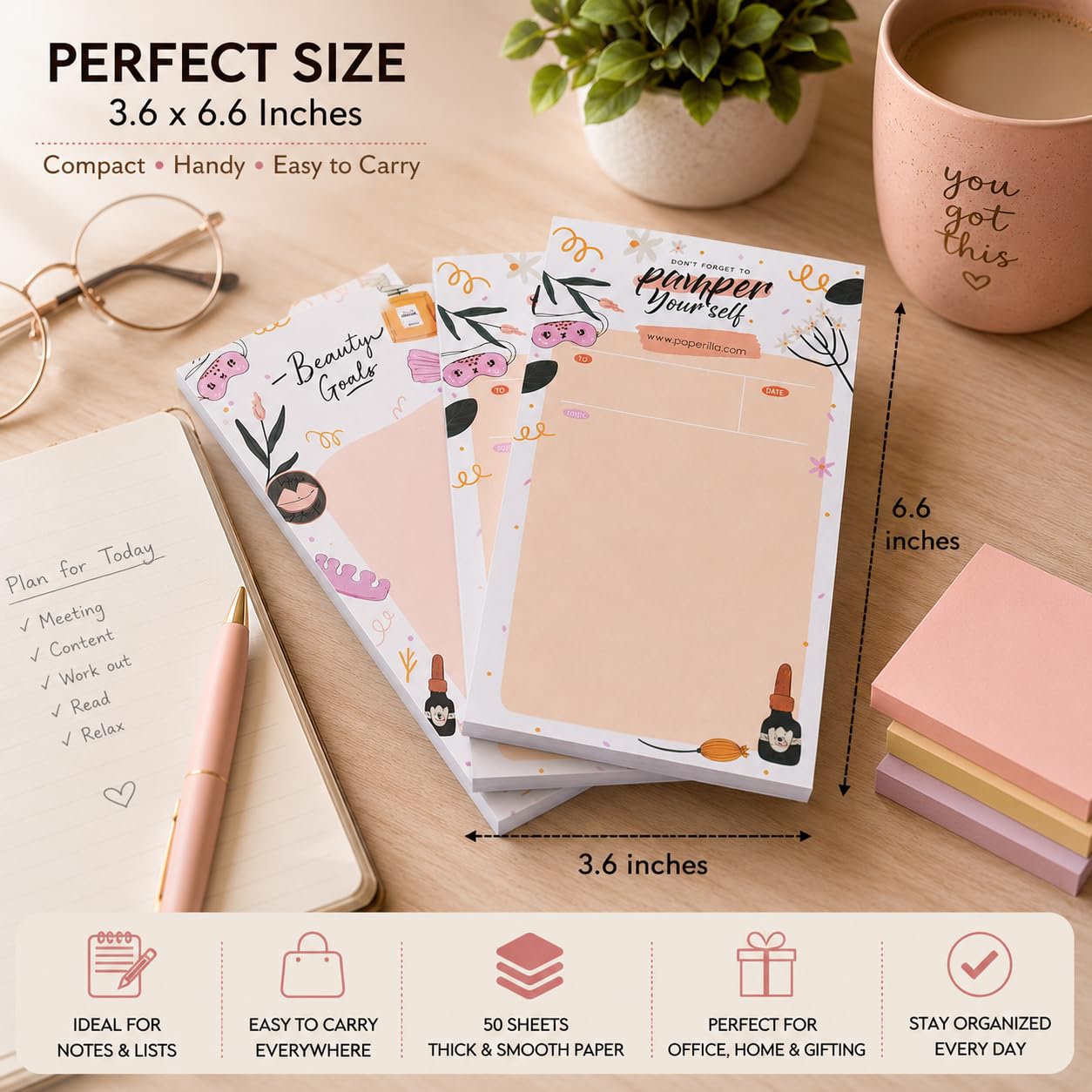 Daily To Do List Notepads, Writing Pad Diary, Pocket & Travel Easy Tear Off Gift | Set Of 4