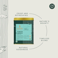 Luxmi Estates Tokyo Green Tea - 100gm, 3.5 Ounce, 50 Cups | USDA Organic Certified Green Tea - Low Caffeine Green Tea | Additives Free Loose Leaves, Rich In Antioxidants