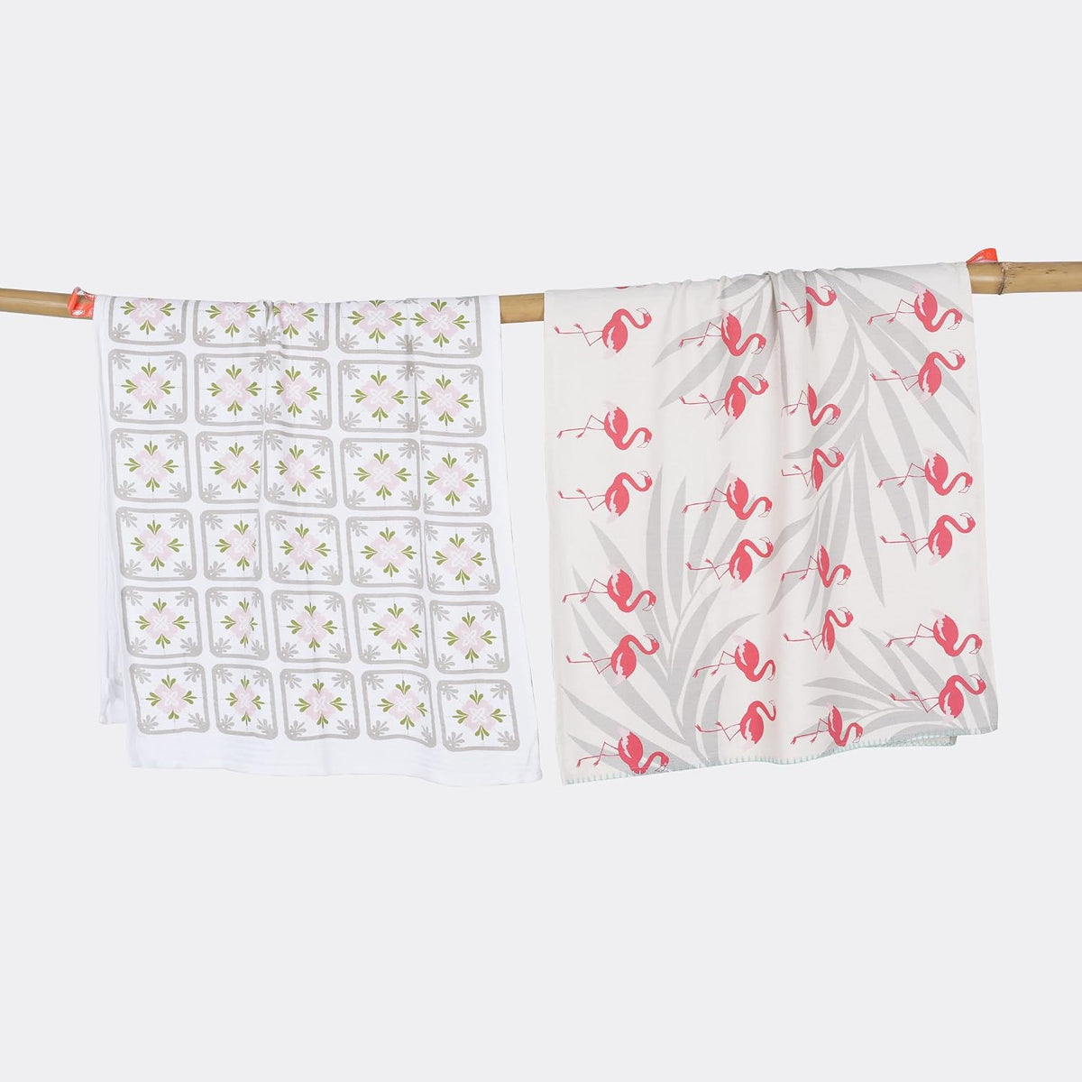 Thirsty Towel Bamboo Bath Towel 460 Gsm | Super Soft & High Absorbency Towels, Light Weight, Quick Dry Towels Large Size (Floral Tile & Tropical Flamingo)- Pack Of 2