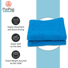 Patpug 100% Indian Ultra Soft Cotton Hand Towel 500 Gsm | For Gym, Workout, Yoga, Wash Basin (Turquoise Blue) -2 Piece