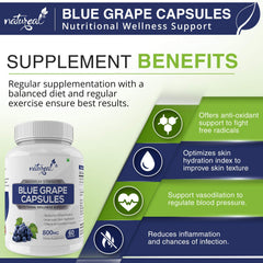 Natureal Blue Grape Capsules Reduce Inflamation Extract 800mg Capsules For Overall Wellness & Healthy Skin, Anti - Inflammtory & Antioxidant | 60 Capsules 100gm 0.2lbs Each Pack Of 3