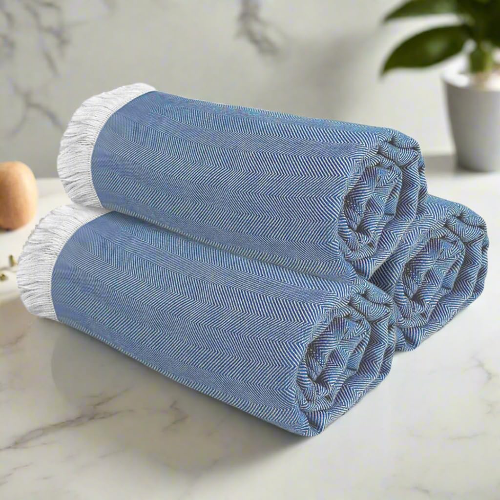 Heelium 100% Bamboo Bath Towel 1200 Gsm | Ultra Soft & Lightweight Highly Absorbent & Fast Drying Turkish Bath Towel (Pack Of 3)- Navy Blue
