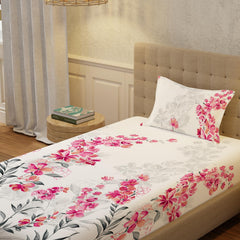 Bedsheet For Single Bed With 1 Pillow Cover | 58 X 90 Inches, White & Pink - 200 Thread Count Soft & Comfortable | Ideal For Bedroom, Guest Room, House
