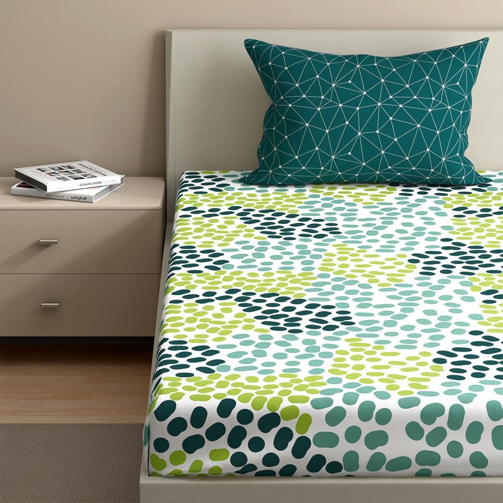 Cotton Elastic Fitted Single Bedsheet With 1 Pillow Cover | 72 X 30 Inches, Multicolor - Breathable & Durable, Soft & Perfect For All Seasons
