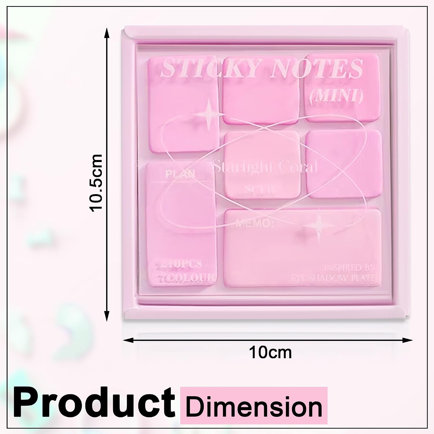 Sticky Notepad, Pink Color Inspired By Eye Shadow Plates, 7 Colors X 210 Sheets | Self Adhesive