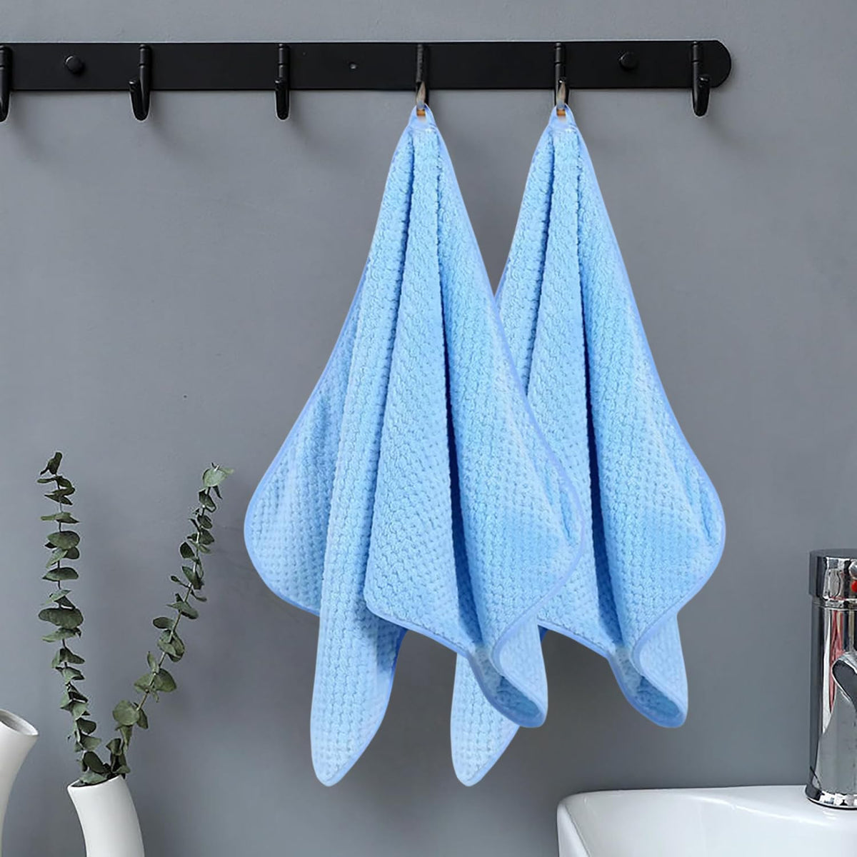 Linear Microfiber Hand & Face Towel Small Size 300 Gsm | Towel For Men, Women & Babies Ultra Soft Absorbent & Quick Dry Towels For Gym, Travel (Blue)- Pack Of 2