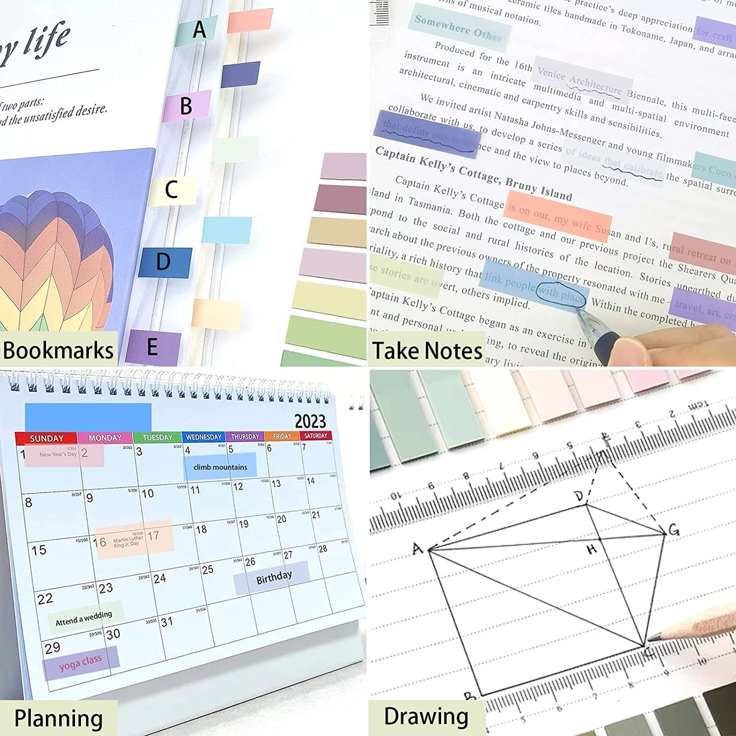 Sticky Tabs, Colorful Book Tabs, Transparent Sticky Tabs For Books, Sticky Note Tabs - 1 Pack