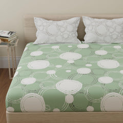 1 King Bedsheet With 2 Pillow Covers - 108 X 108 Inches, Green & Off White | Beautiful Print & Luxury Look Bedsheet | Cotton Bedsheet Is Naturally Comfortable