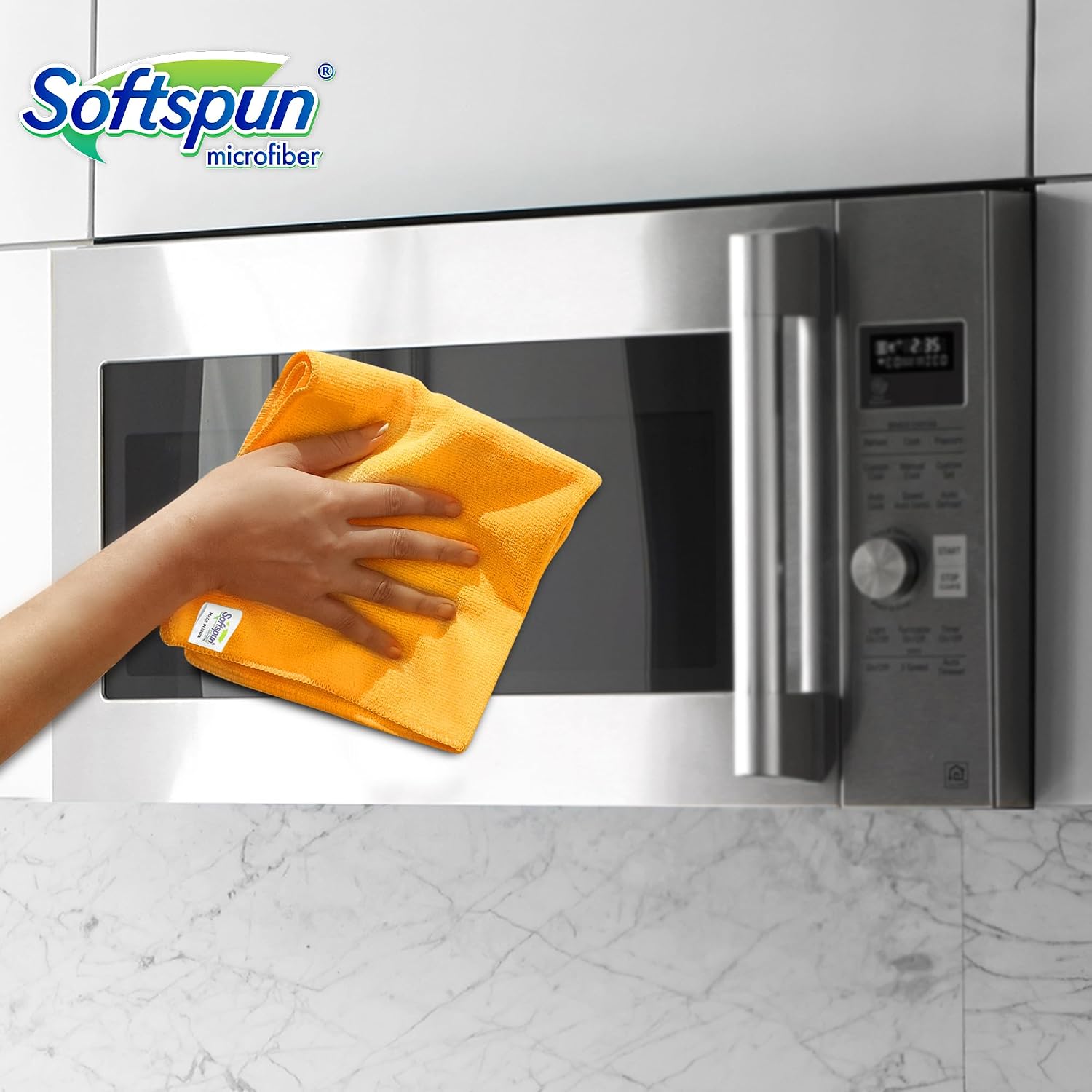 Softspun Microfiber Cleaning Cloths Towel Set 340 Gsm | Highly Absorbent Lint & Streak Free Multi-Purpose Wash Cloth For Kitchen Car Window Stainless Steel Silverware Pack Of 5 (Orange)