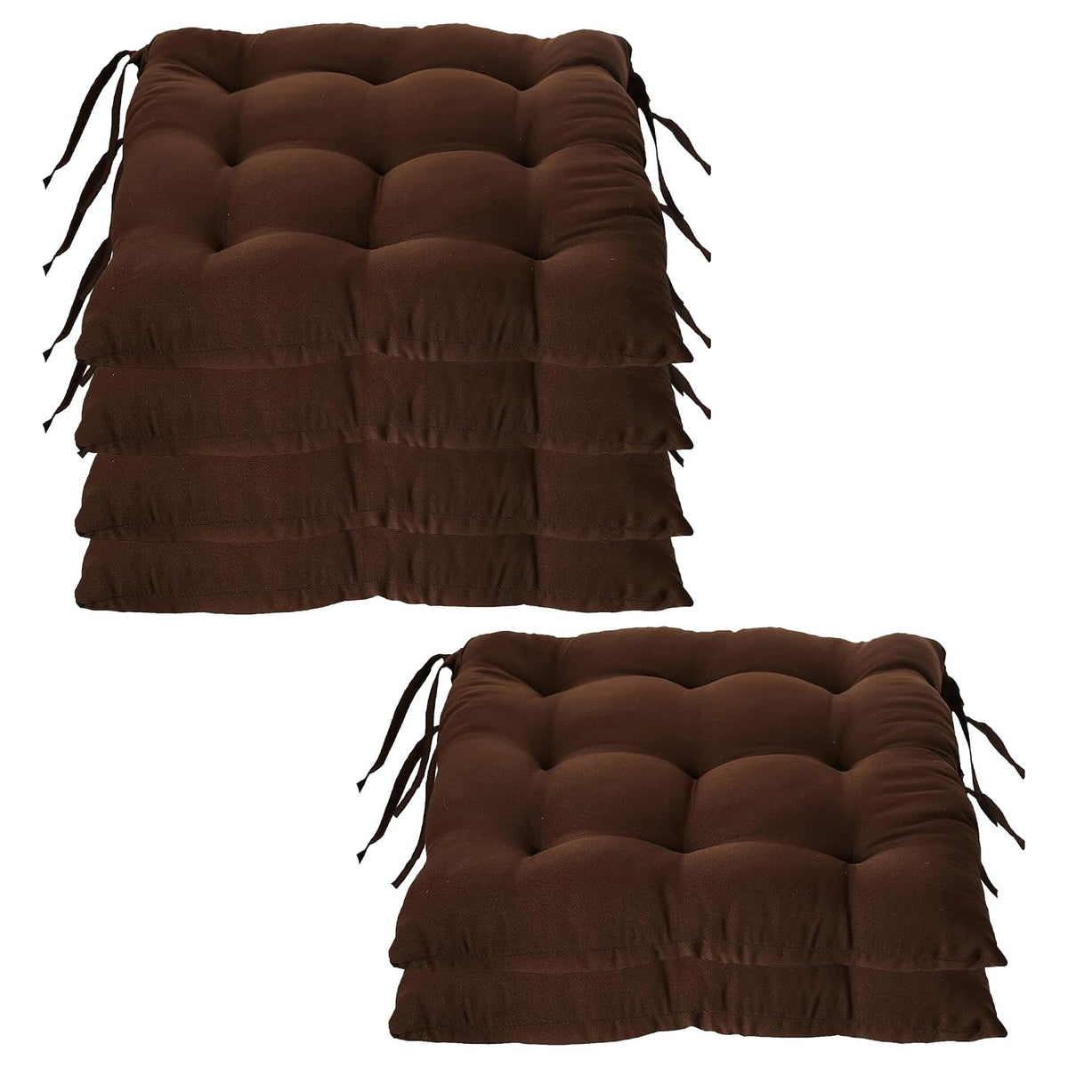 Chair Cushion Pad, Soft & Comfortable Sitting, Chair Pad - Brown | Microfiber Square Chair Pad With Ties | Chair Seat Cushion For Office & Home | Furniture Cushion, Washable - Pack Of 6