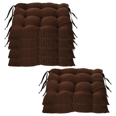 Chair Cushion Pad, Soft & Comfortable Sitting, Chair Pad - Brown | Microfiber Square Chair Pad With Ties | Chair Seat Cushion For Office & Home | Furniture Cushion, Washable - Pack Of 6
