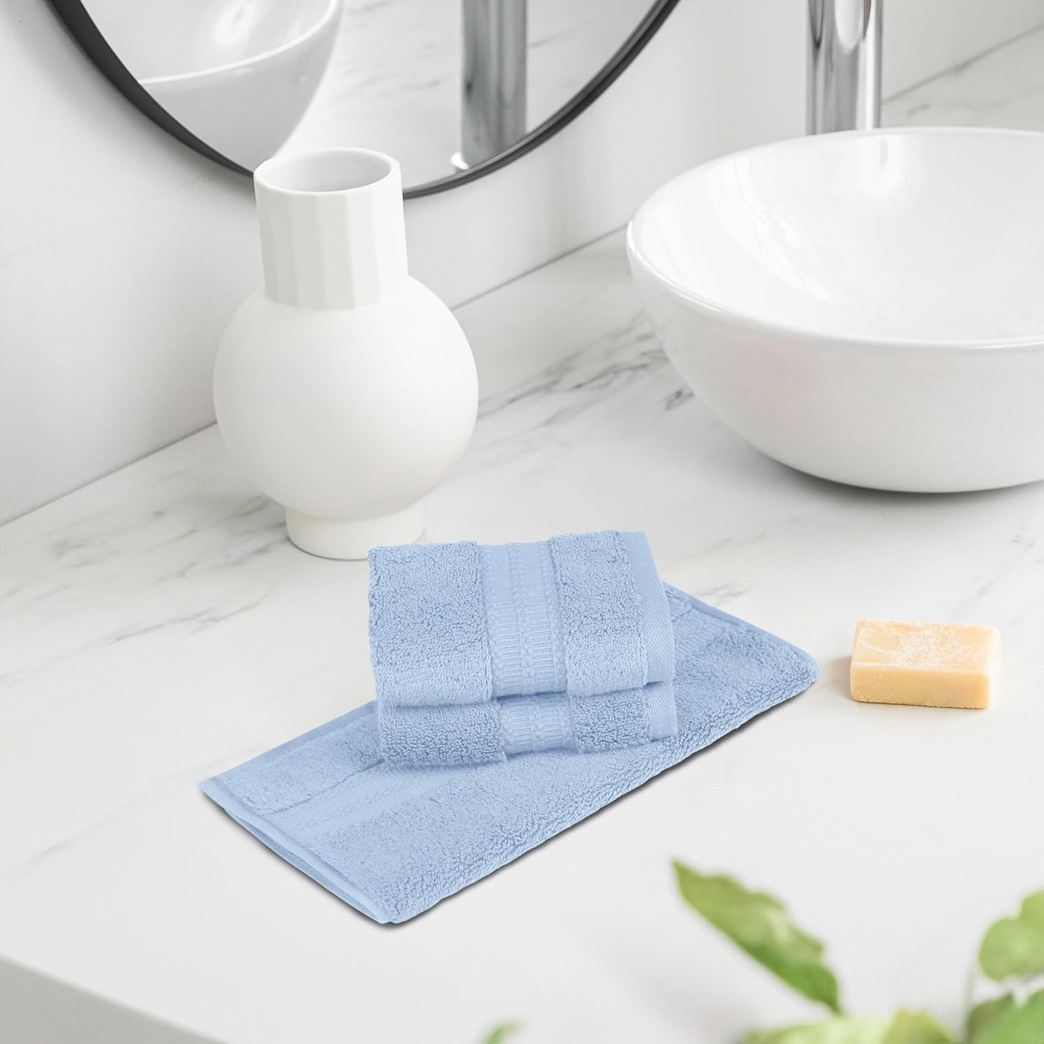 Mytrident Face Towels 600 Gsm | Nectar Soft Collection Wash Towel For Men & Women Face Towels - Grace Blue (3 Pcs)