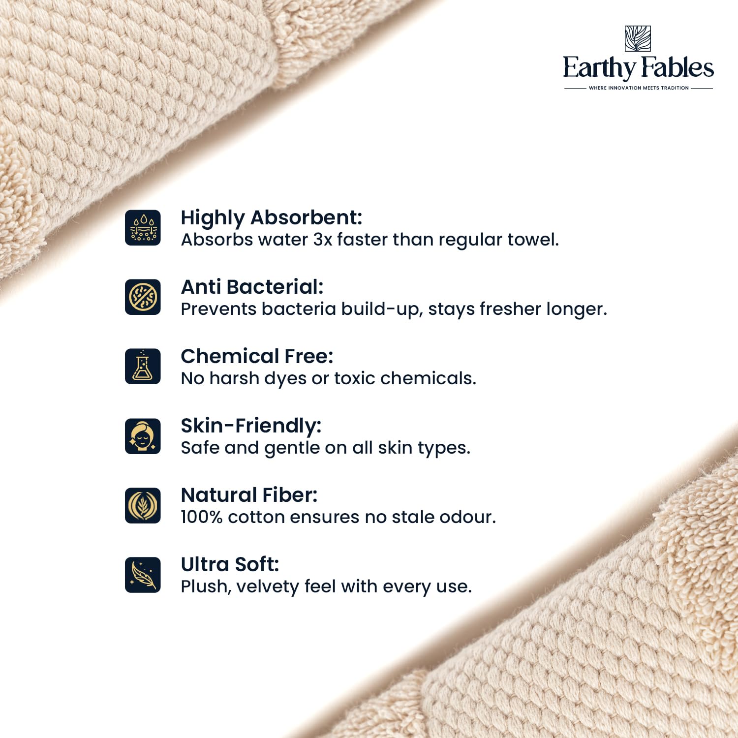 Earthy Fables Premium Bath Towel 600 Gsm | 100% Combed Cotton Ultra Soft, Quick Dry & Highly Absorbent For Home, Travel & Acne-Prone Skin (Beige)