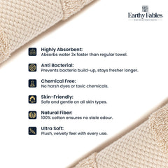Earthy Fables Premium Bath Towel 600 Gsm | 100% Combed Cotton Ultra Soft, Quick Dry & Highly Absorbent For Home, Travel & Acne-Prone Skin, 140 X 70 Cm (Beige)