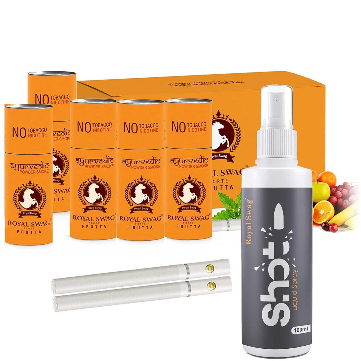 Royal Swag Herbal Nicotine Free Cigarettes 100% Tobacco-Free 100% Nicotine-Free Frutta Flavoured | Smoking Cessation (Pack Of 50) With 100ml Shot Anti Addiction Spray