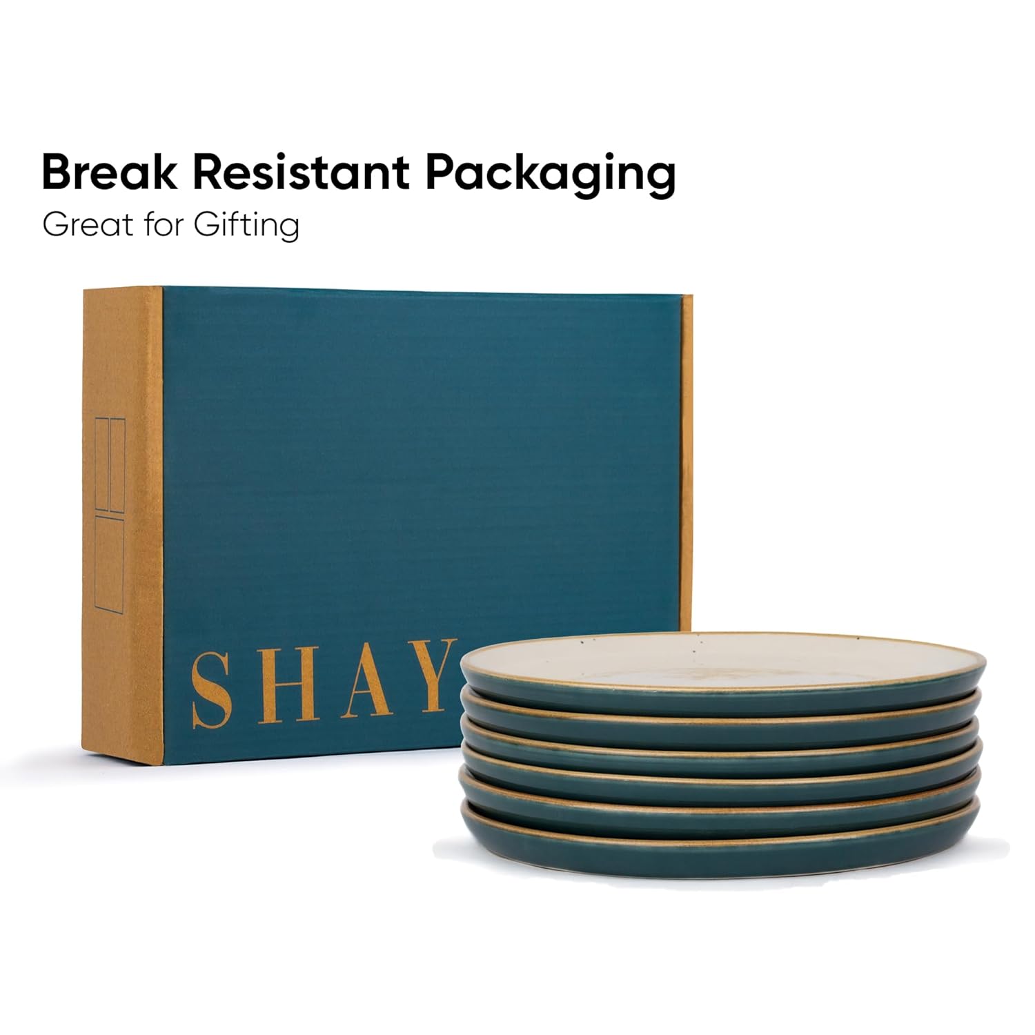 Ceramic Dinner Plates Set Of 6 Pieces, Teal Ivory Slow Series | Ceramic Plates Set - Glossy Finish Plate Set | Ceramic Dinner Plates - Plates Set For Dinner | Microwave Safe & Dishwasher Safe