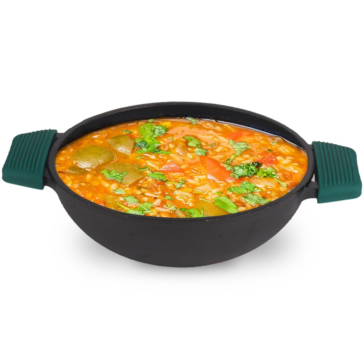 Super Smooth Cast Iron Kadai With Flat Handles & Silicon Grip - Medium, 25.4cm, 10 Inch, 2.5 Liters, 2.4 Kg | Naturally Nonstick, 100% Pure & Toxin-Free, No Chemical Coating