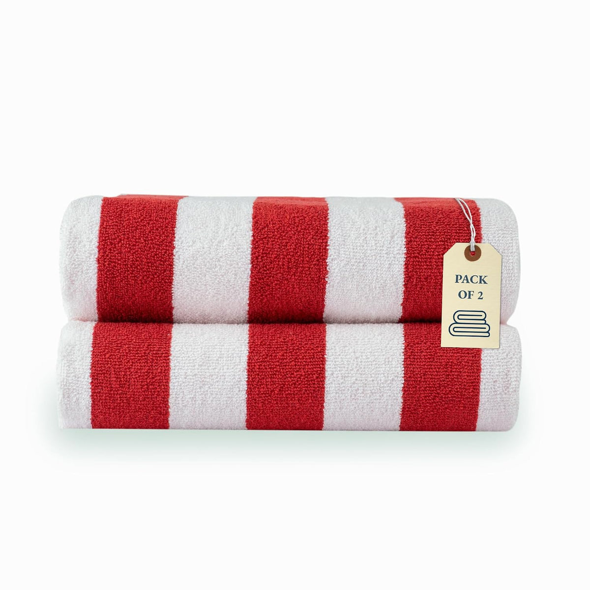 Lane Linen 100% Cotton Large Bath Towels 1000 Gsm | Cabana Stripe Bathroom Towels | Highly Absorbent, Soft & Quick Dry Towels - Red (Pack Of 2)