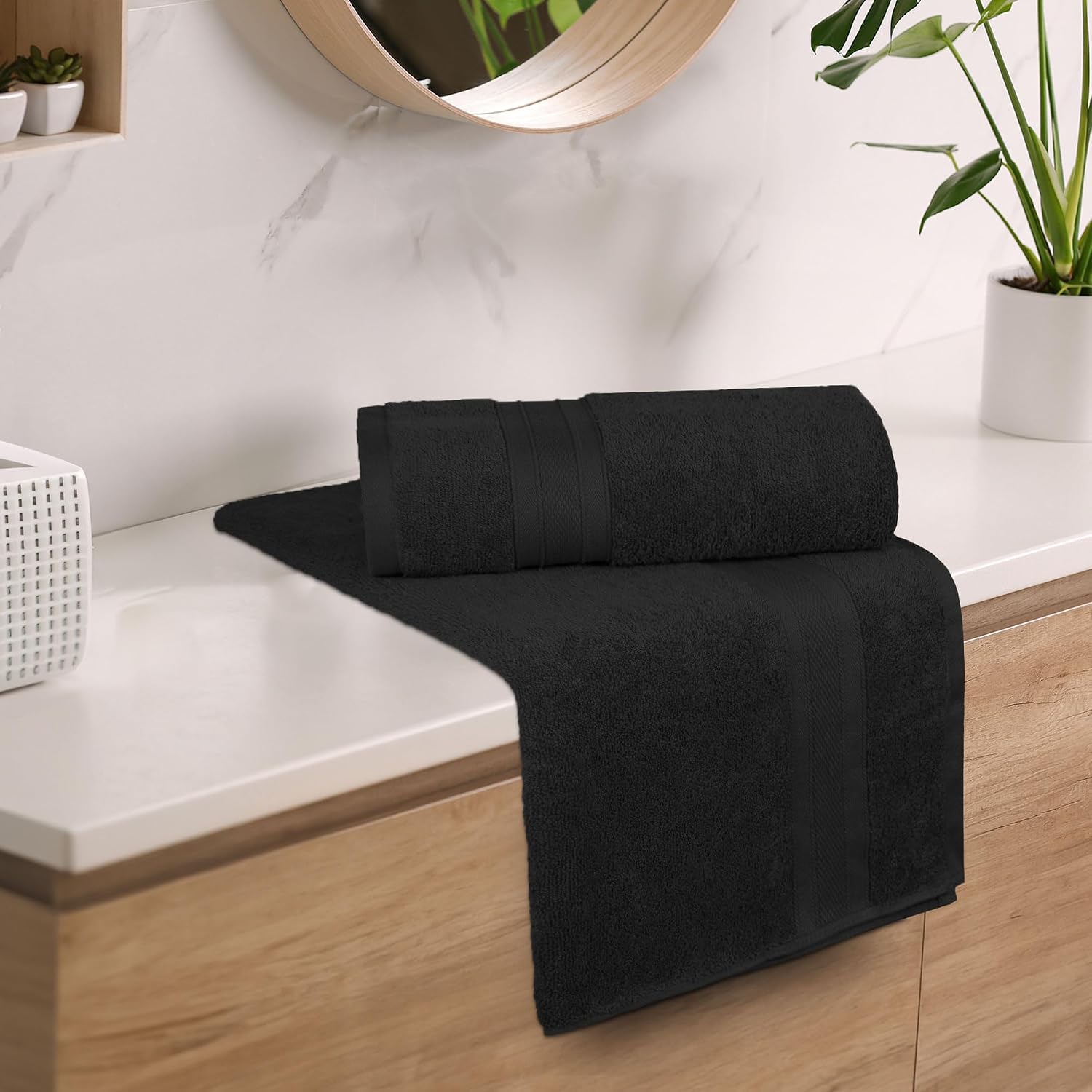 Trident Soft Comfort Air Rich 100% Cotton Bath Towels 500 Gsm | Large Size Bathroom Towels For Men/Women, 2 Pcs (Black)