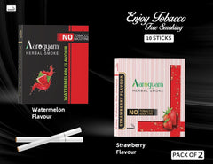Aarogyam Herbals Pack Of 2 Flavours 100% Tobacco & Nicotine Free Cigarette For Relieve Stress & Mood Enhance Product Strawberry, Watermelon - 10 Sticks X 2 Packets