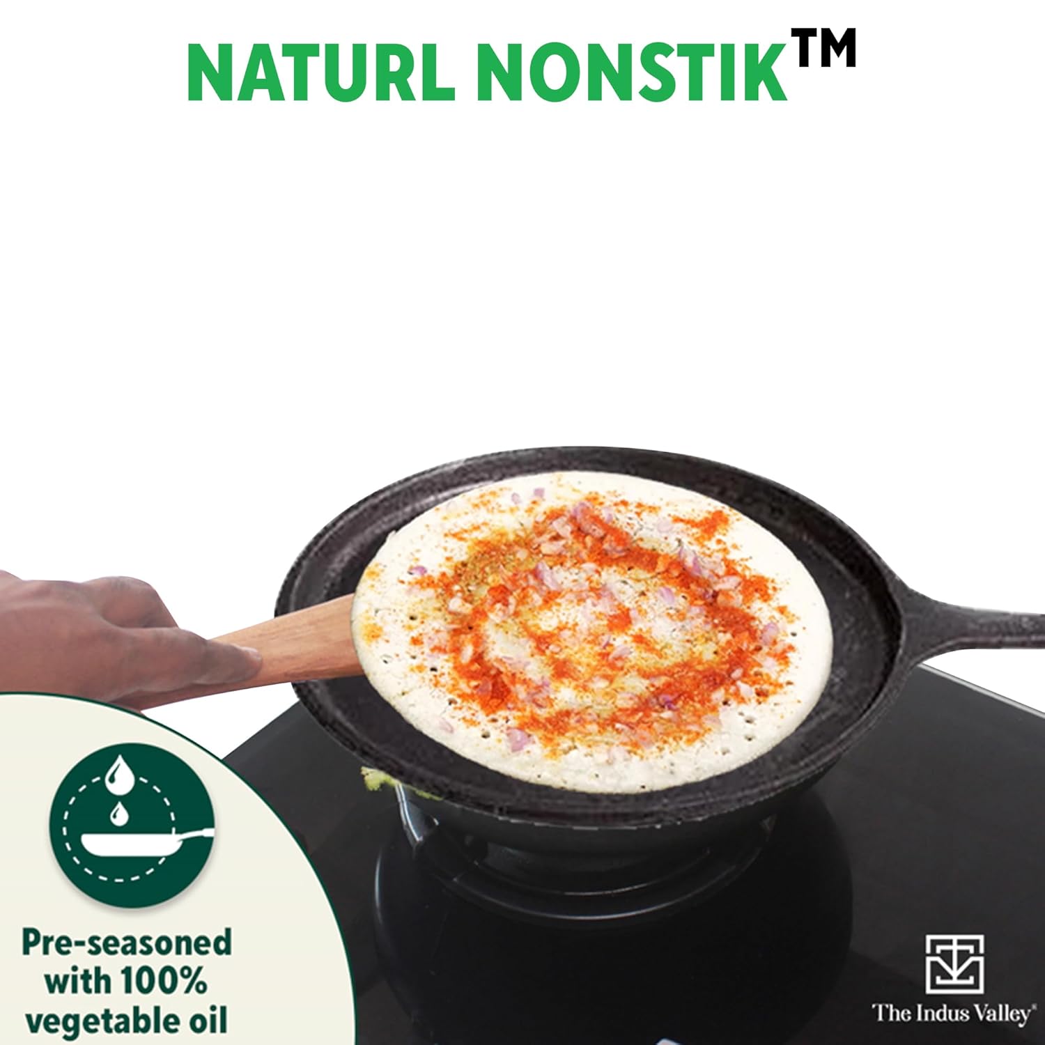 Pre-Seasoned Black Cast Iron Tawa For Dosa, Chapathi - 25.7cm, 10 Inch, 2 Kg | Induction Friendly, Naturally Nonstick, 100% Pure & Toxin-Free, No Chemical Coating