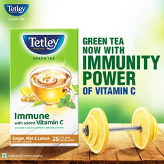 Tetley Ginger, Mint & Lemon Green Tea - 25 Tea Bags Envelopes | Immune With Added Vitamin C - Rich In Antioxidants, Low Caffeine