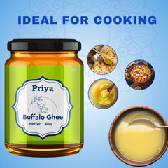 Organic Buffalo Ghee By Priya | Good Source Of Vitamin A, Delicious & Nutritious Healthy Desi Ghee | (400ml) 13.5 Ounce | Jar Pack