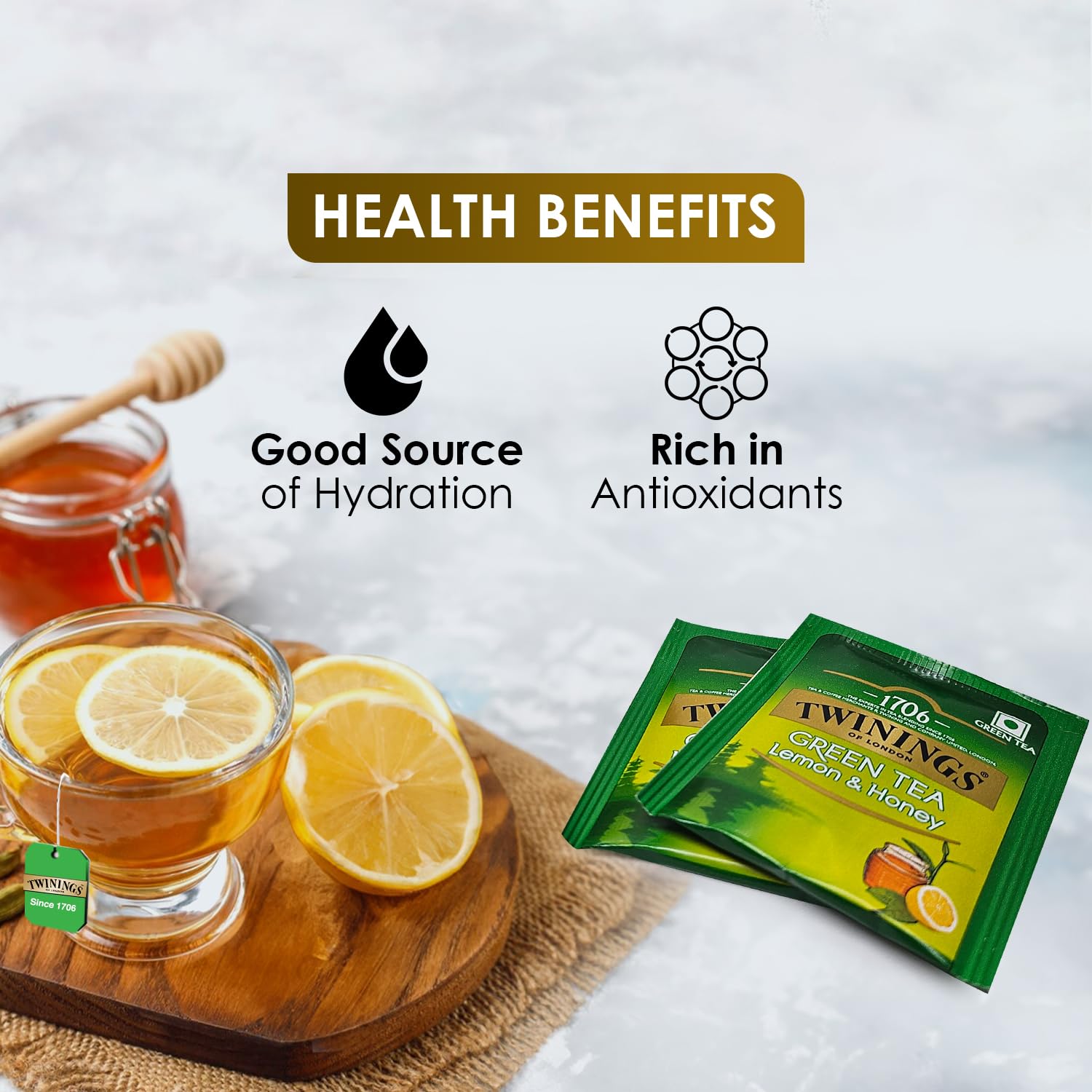 Twinings Lemon & Honey Green Tea - 50gm, 1.7 Ounce, 25 Enveloped Tea Bags | Good Source Of Hydration, Rich In Antioxidants - Caffeine Free Green Tea