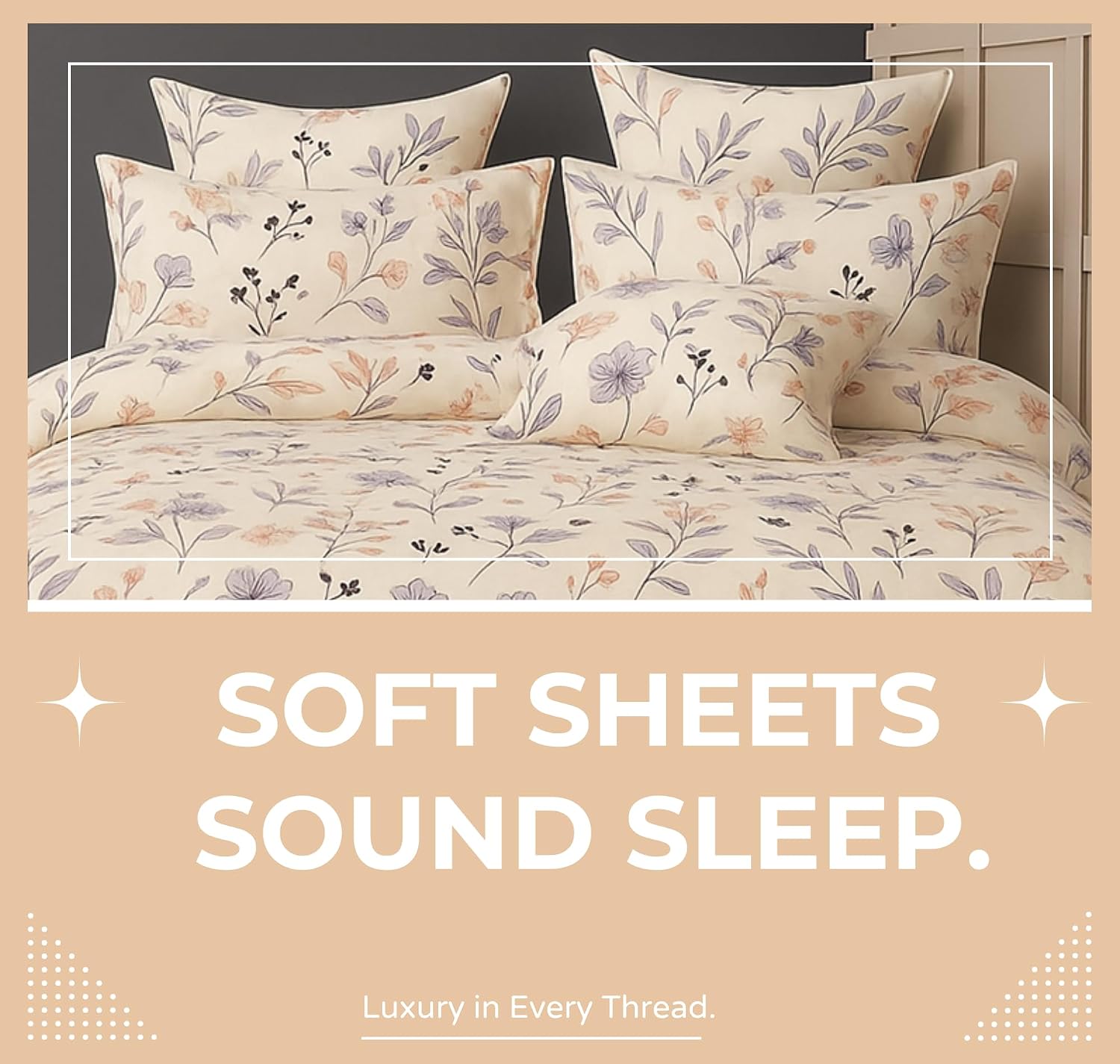 Cotton Double Bedsheets King Size With 2 Pillow Covers | Size 78 X 72+10 Inches, Off White-All Around Elastic Fitted Design Bedsheet