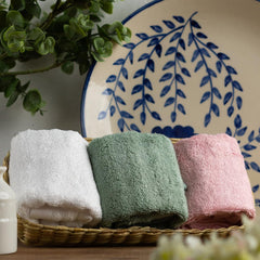 Mush Bamboo Face Towel Set 550 Gsm | Soft Absorbent Small Towels For Face & Hand | Set Of 12 - Green, Pink & White