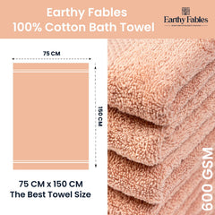 Earthy Fables Premium Bath Towel 600 Gsm | 100% Combed Cotton Ultra Soft, Quick Dry & Highly Absorbent For Home, Travel And Acne-Prone Skin (Peach) Set Of 2