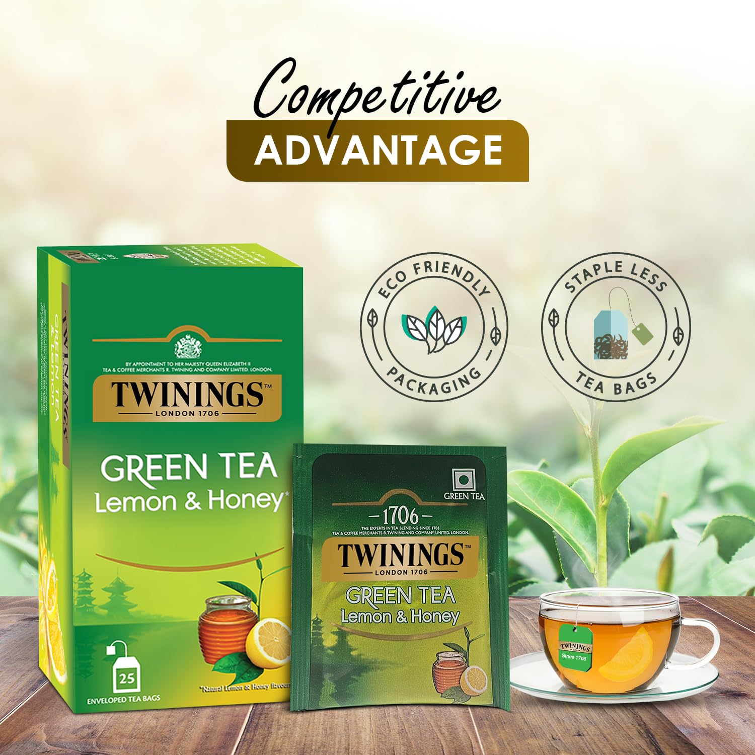 Twinings Lemon & Honey Green Tea - 50gm, 1.7 Ounce, 25 Enveloped Tea Bags | Good Source Of Hydration, Rich In Antioxidants - Caffeine Free Green Tea