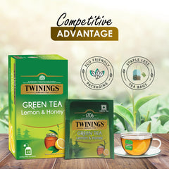 Twinings Lemon & Honey Green Tea - 50gm, 1.7 Ounce, 25 Enveloped Tea Bags | Good Source Of Hydration, Rich In Antioxidants - Caffeine Free Green Tea