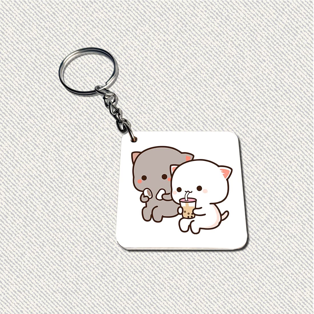 Satin Peach & Goma Mochi Cat Pillow Cushion, Keychain With Card, White Color | Peach Goma Pillow, For Boyfriend, Valentines Gift For Girlfriend, Pillow For Couple, Model No - Combo 06