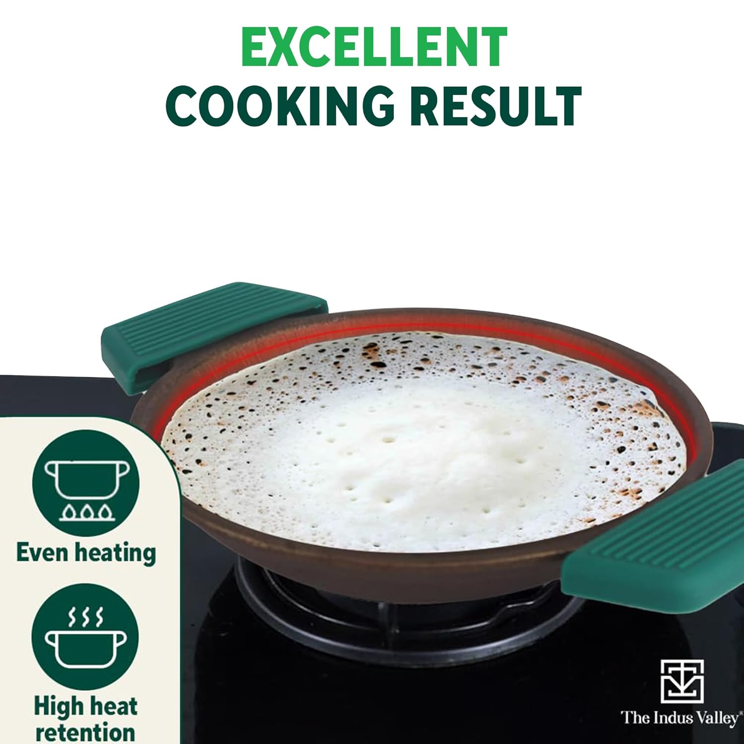 Super Smooth Black Cast Iron Appam Pan With Silicon Grip - 22cm, 8.7 Inch, 1.7 Kg | Gas Compatible, Pre-Seasoned, 100% Toxin-Free, Naturally Non-Stick, Long Lasting